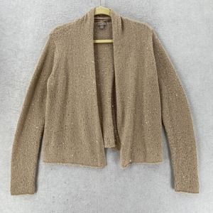 J Jill Cardigan Sweater Womens MED Marled Open‎ Front Mohair Coastal Oatmeal